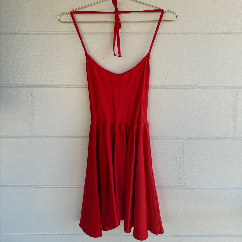 American Apparel Red Halter Skater Dress | Size M | Made in USA